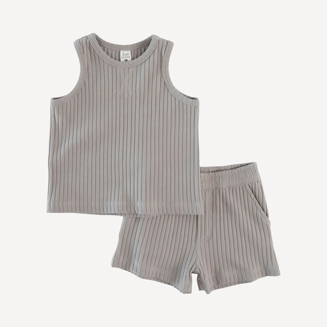 topstitch tank + relaxed short set | dove | organic cotton wide rib