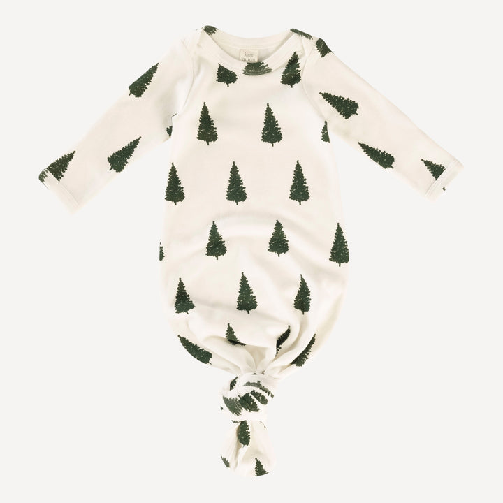 long sleeve lap neck knotted gown | mountain view forest pine | organic cotton interlock