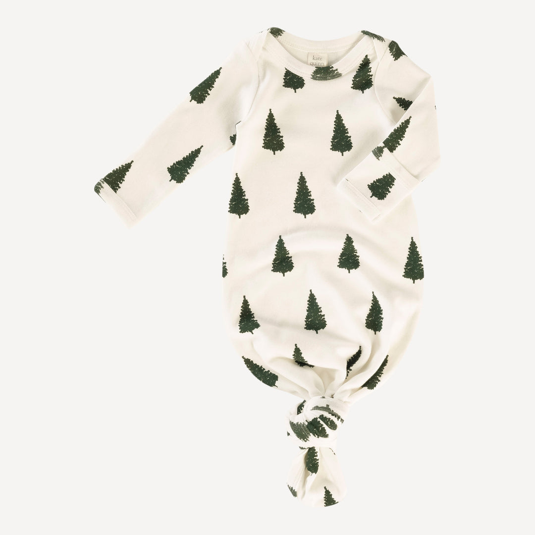 long sleeve lap neck knotted gown | mountain view forest pine | organic cotton interlock