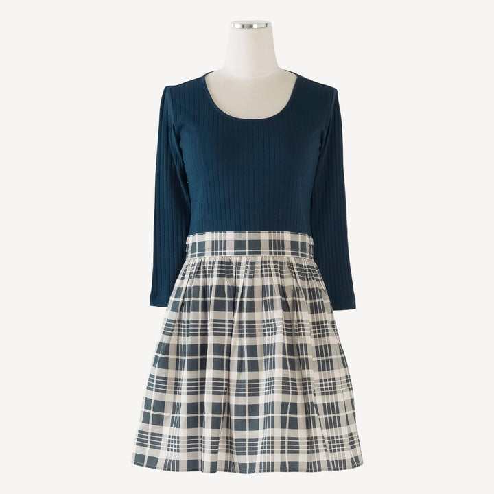 women’s ¾ sleeve ballerina dress | indigo blue | classic rib