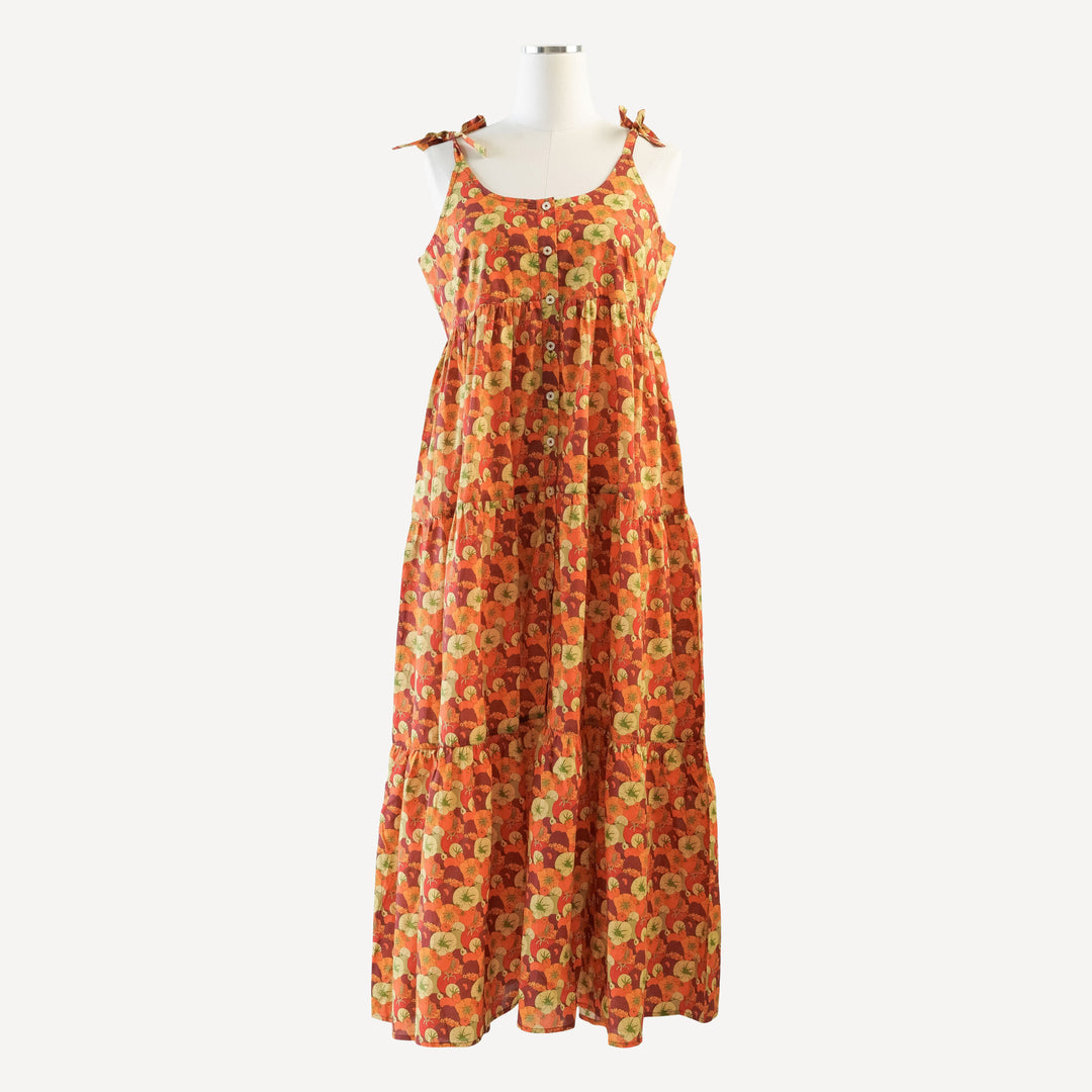 womens spaghetti tie button prairie dress | heirloom tomatoes | ultrasoft woven
