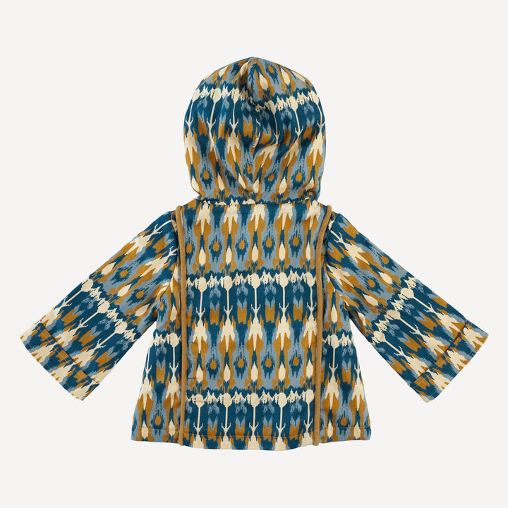 hooded princess a-line cardigan | blue ikat | organic cotton sateen woven