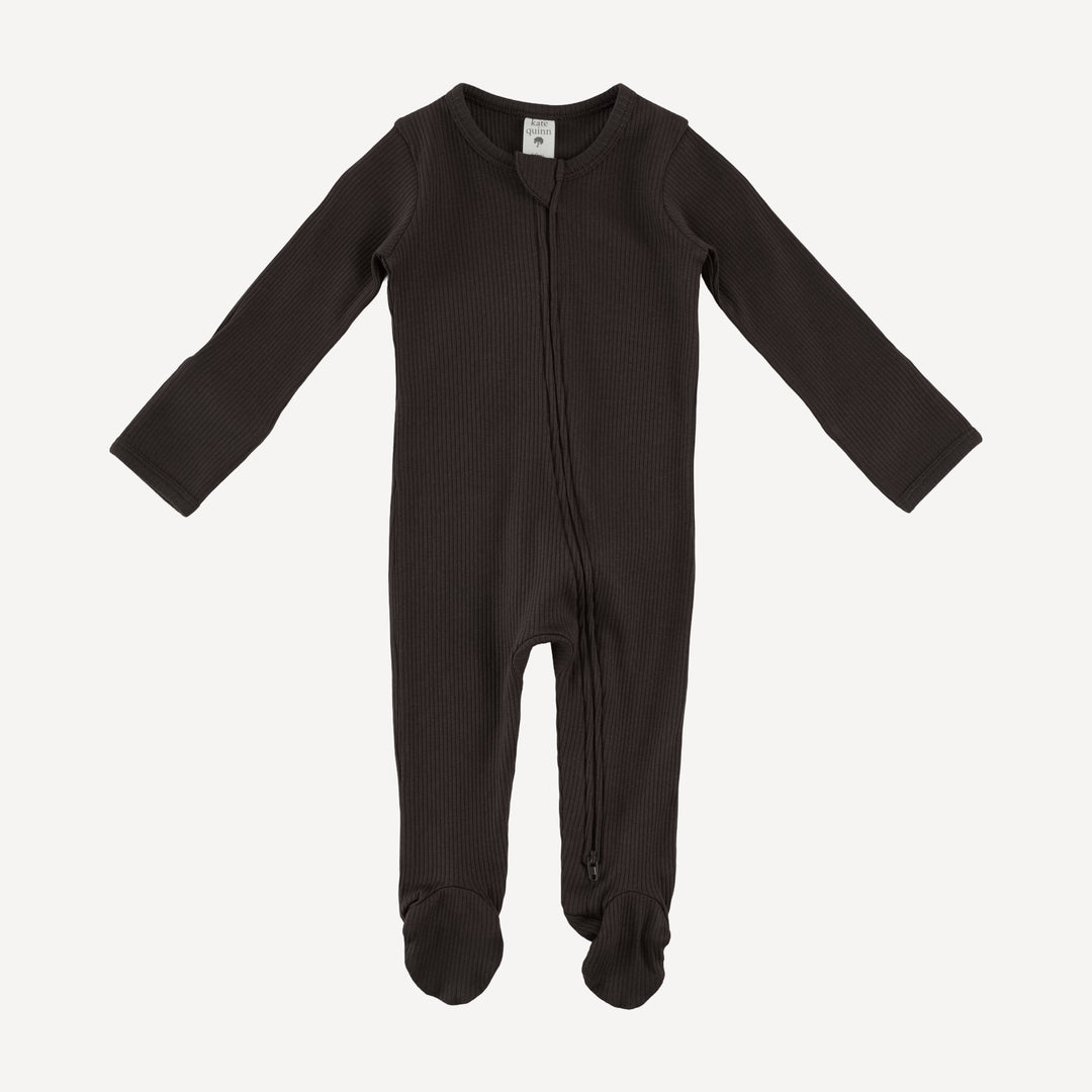 long sleeve two way zipper footie | hot fudge | organic cotton single rib