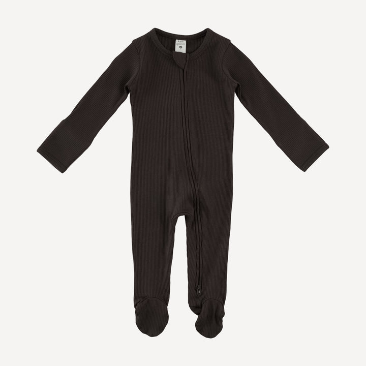 long sleeve two way zipper footie | hot fudge | organic cotton single rib