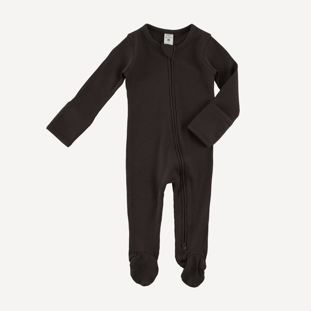 long sleeve two way zipper footie | hot fudge | organic cotton single rib