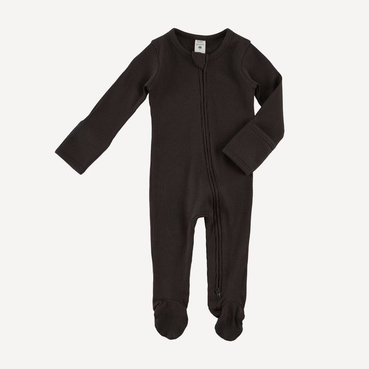long sleeve two way zipper footie | hot fudge | organic cotton single rib