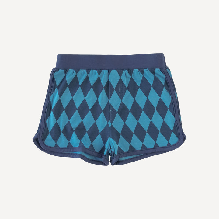 retro track short | azure harlequin | bamboo