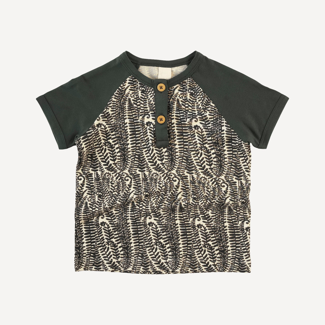 short sleeve baseball henley tee | beluga fern frond | modal