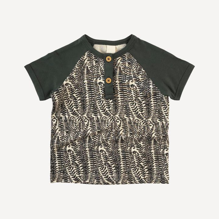 short sleeve baseball henley tee | beluga fern frond | modal