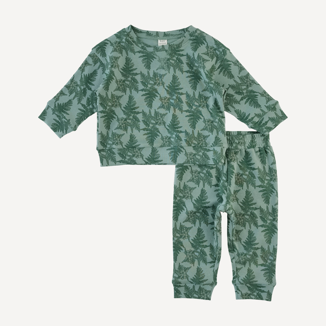 long sleeve relaxed jogger set | fern floral | organic cotton interlock