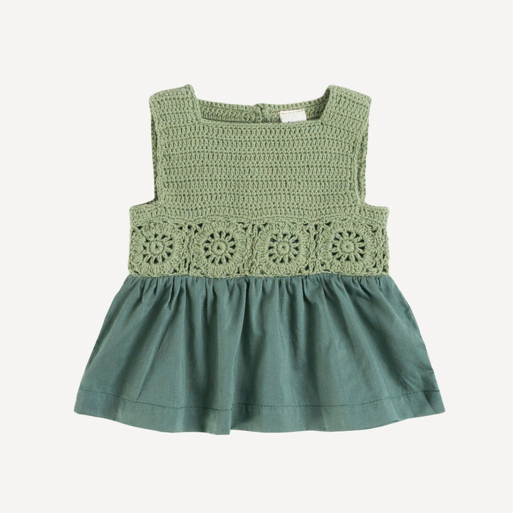 boatneck sleeveless crochet tunic top | silver pine | organic cotton crochet