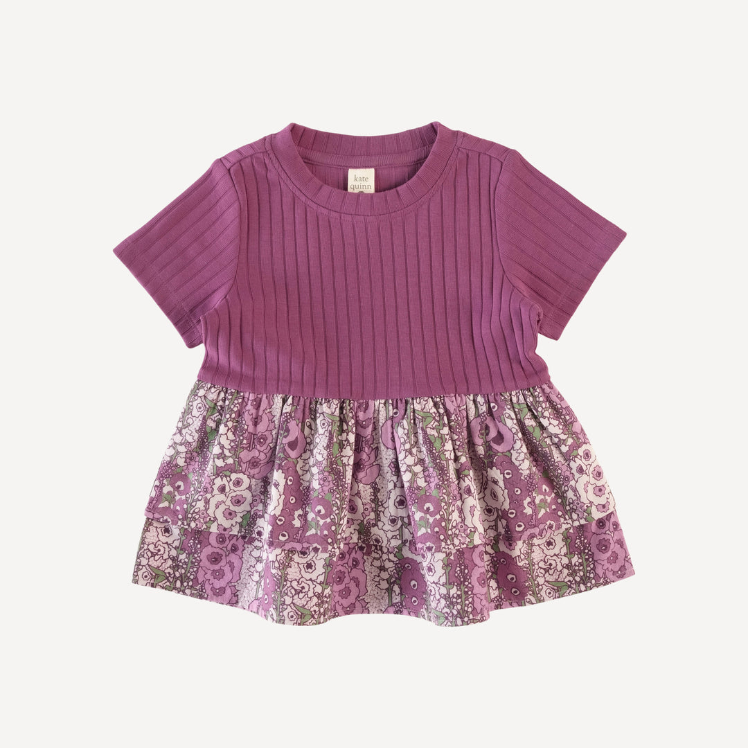 short sleeve double skirted ruffle top | violet hollyhock | organic cotton mid-weight woven
