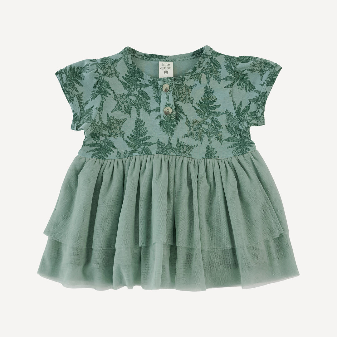 puff sleeve tulle top + legging set | fern floral | organic cotton interlock