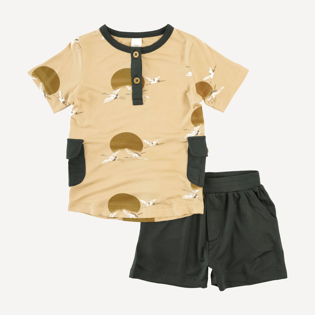 short sleeve cargo pocket tee + pocket short set | crane | modal