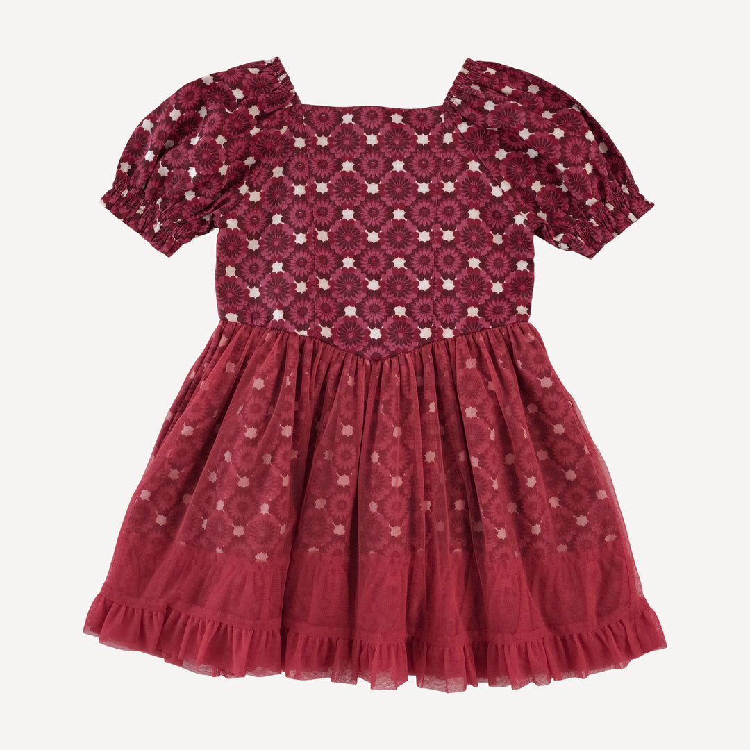 tea dress | red geo floral | organic cotton sateen woven