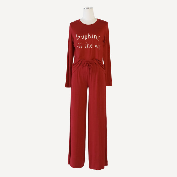 womens long sleeve crew neck pj set | laughing all the way | bamboo