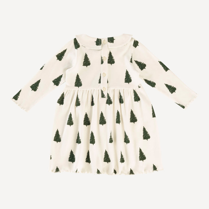 long sleeve peter pan dress | mountain view forest pine | organic cotton interlock