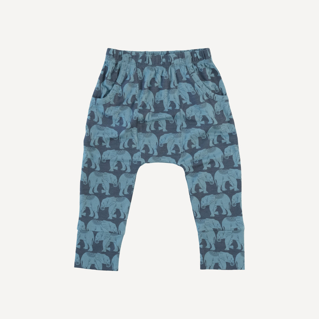 classic pocket panda pant | blue elephant & lotus | lenzing modal