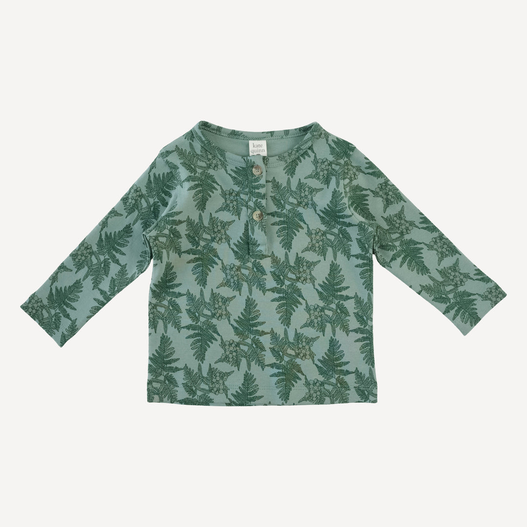 long sleeve basic henley tee | fern floral | organic cotton interlock