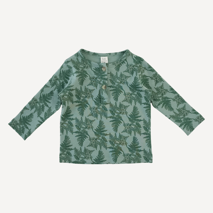 long sleeve basic henley tee | fern floral | organic cotton interlock