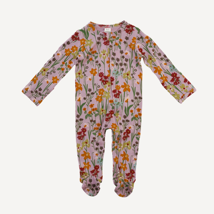 long sleeve two way zipper footie | mauve meadow | bamboo