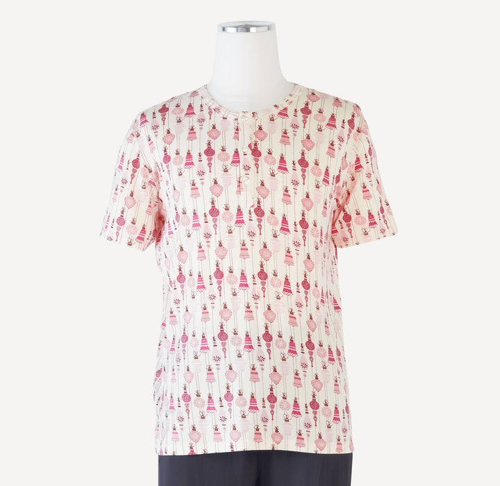 mens short sleeve henley top | pink vintage ornaments | bamboo