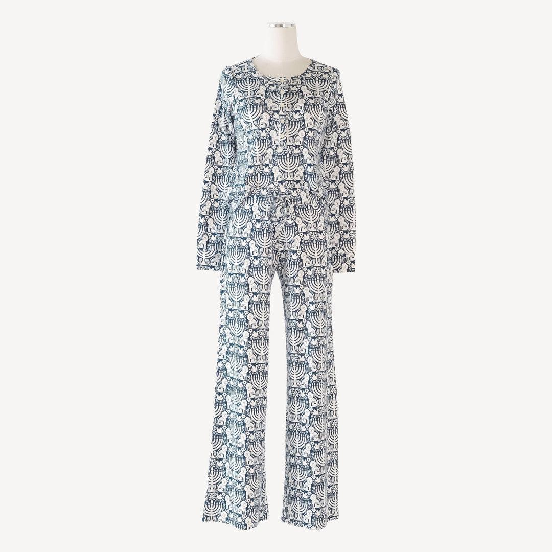 womens long sleeve button henley pj set | menorah | organic cotton interlock