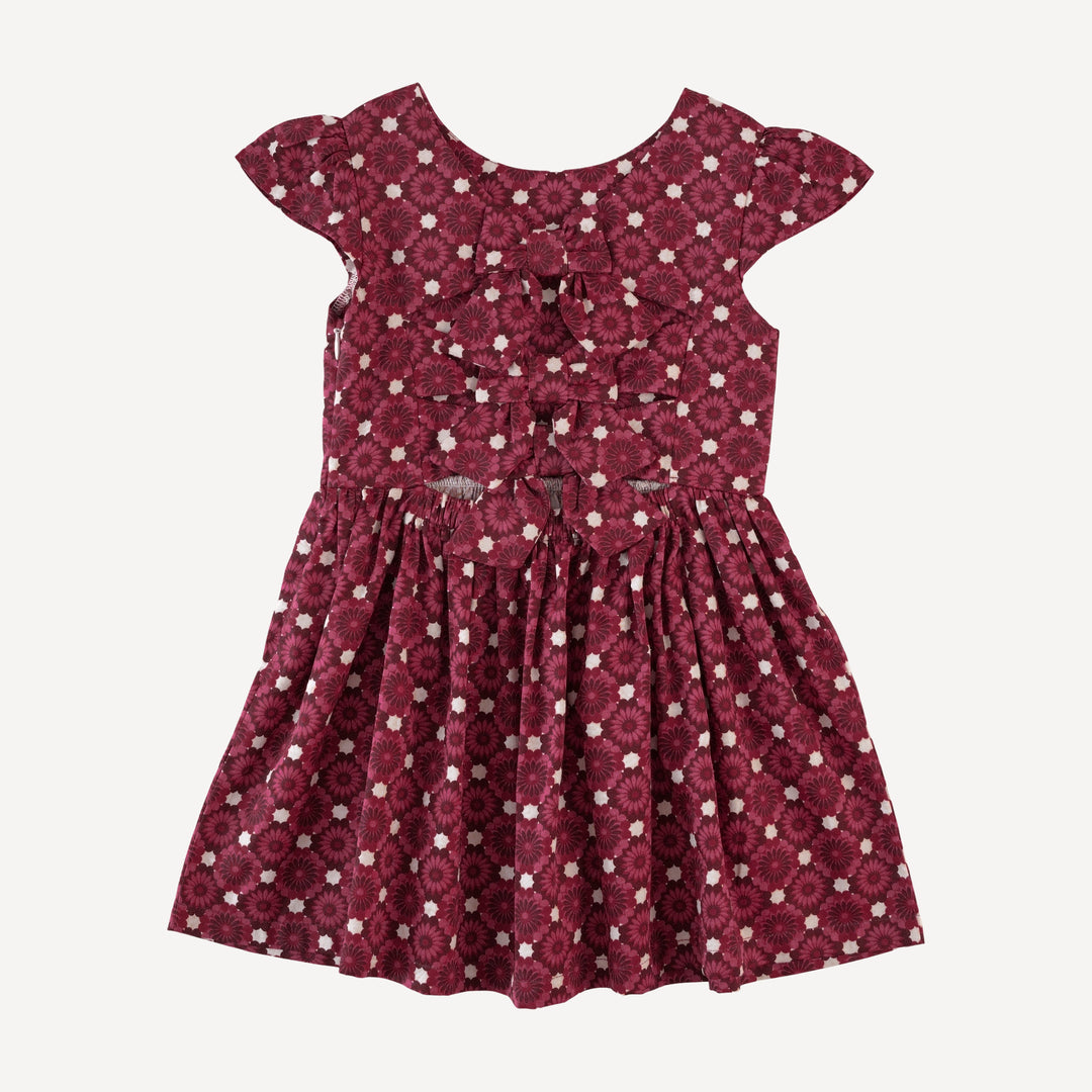 cap sleeve back bow dress | red geo floral | organic cotton sateen woven