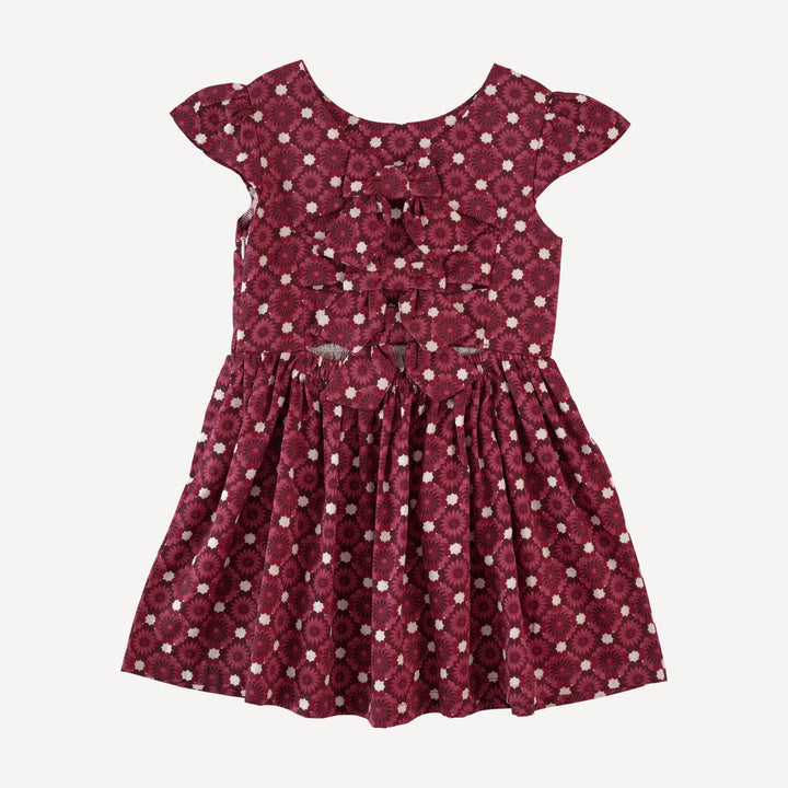 cap sleeve back bow dress | red geo floral | organic cotton sateen woven