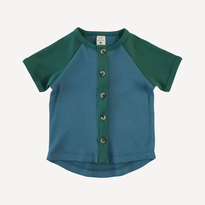 short sleeve button down baseball tee | stone blue | organic cotton single rib
