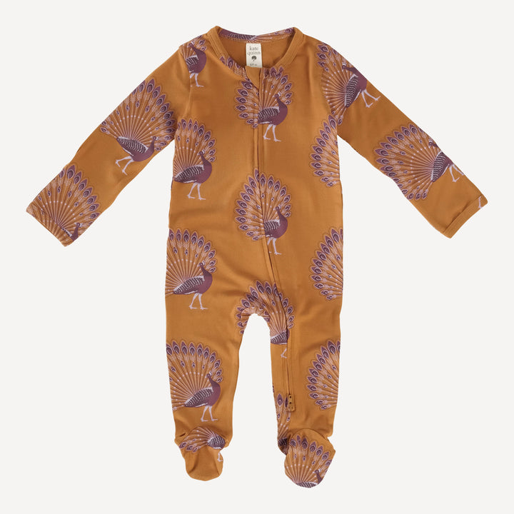 long sleeve zipper footie | wild ginger peacock | bamboo
