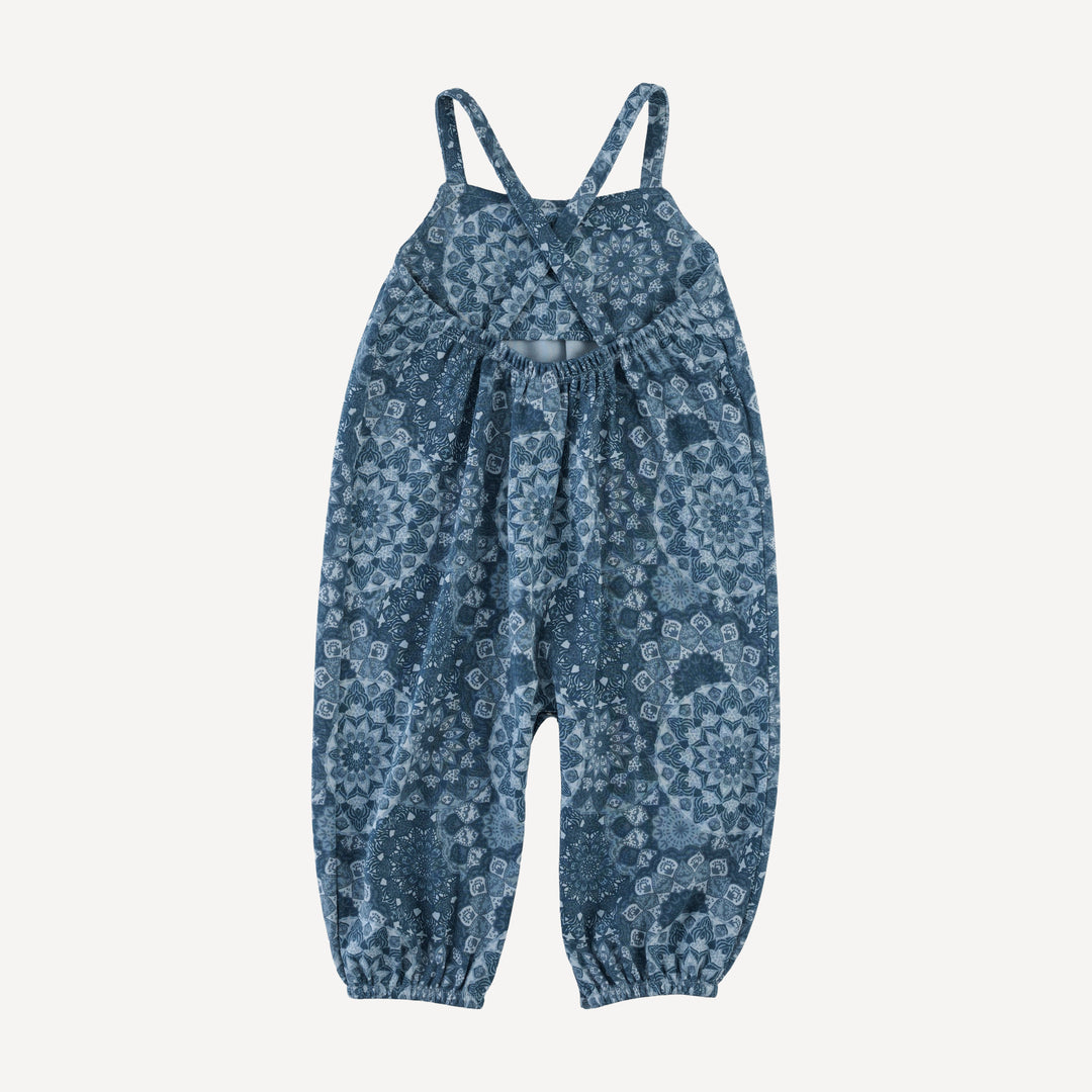 cross back spaghetti strap bubble jumpsuit | celestial mandala | organic cotton interlock