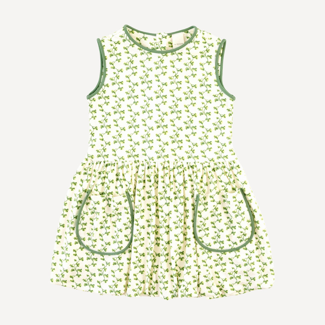 sleeveless piped patch pocket bubble dress | clover stripe | modal