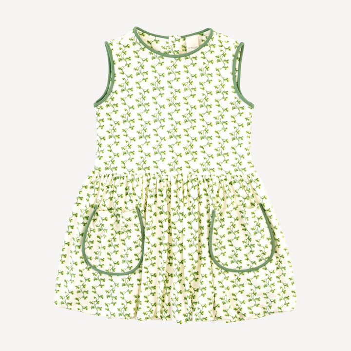 sleeveless piped patch pocket bubble dress | clover stripe | modal
