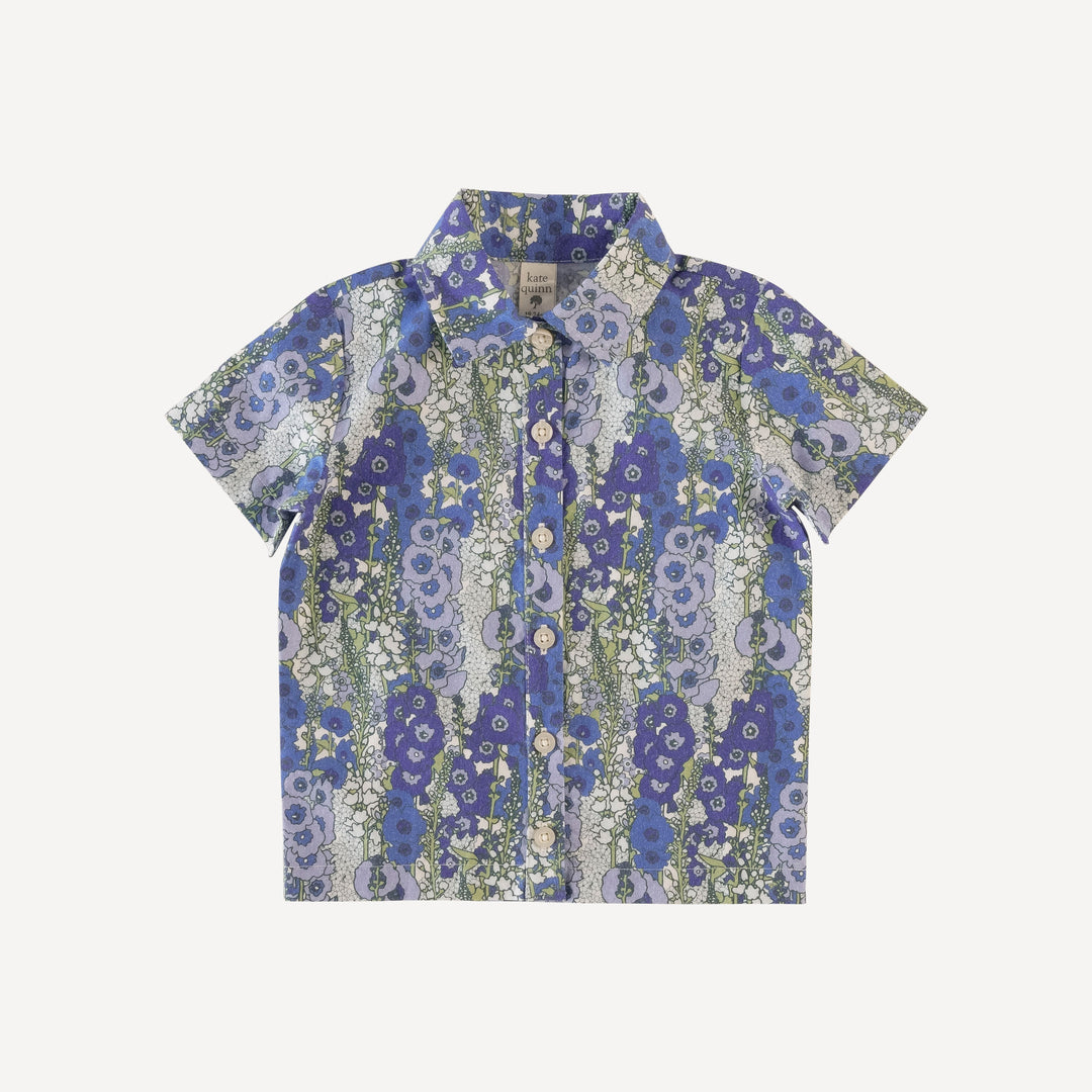 short sleeve button down shirt | blue hollyhock | organic cotton mid-weight woven