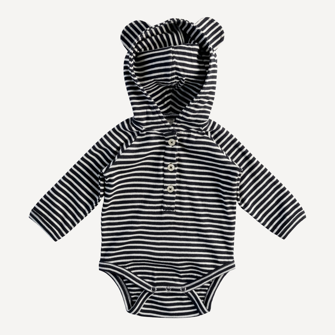 long sleeve bear bodysuit | little black stripe | organic cotton skinny rib
