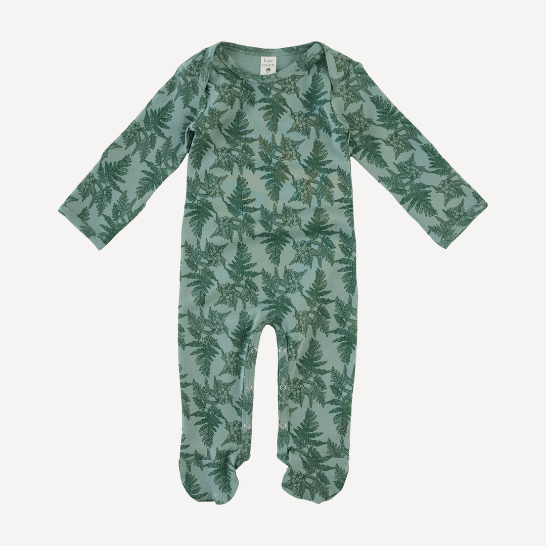 long sleeve lap neck footie | fern floral | organic cotton interlock