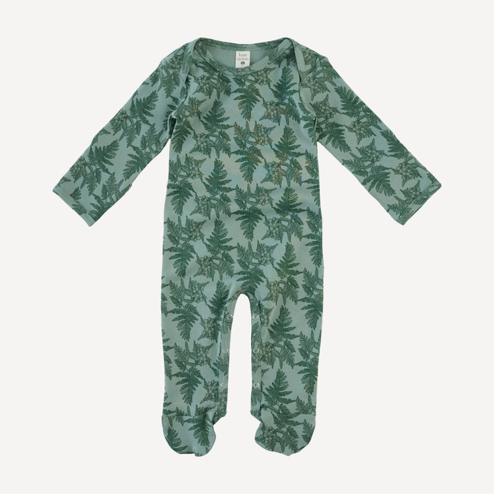 long sleeve lap neck footie | fern floral | organic cotton interlock