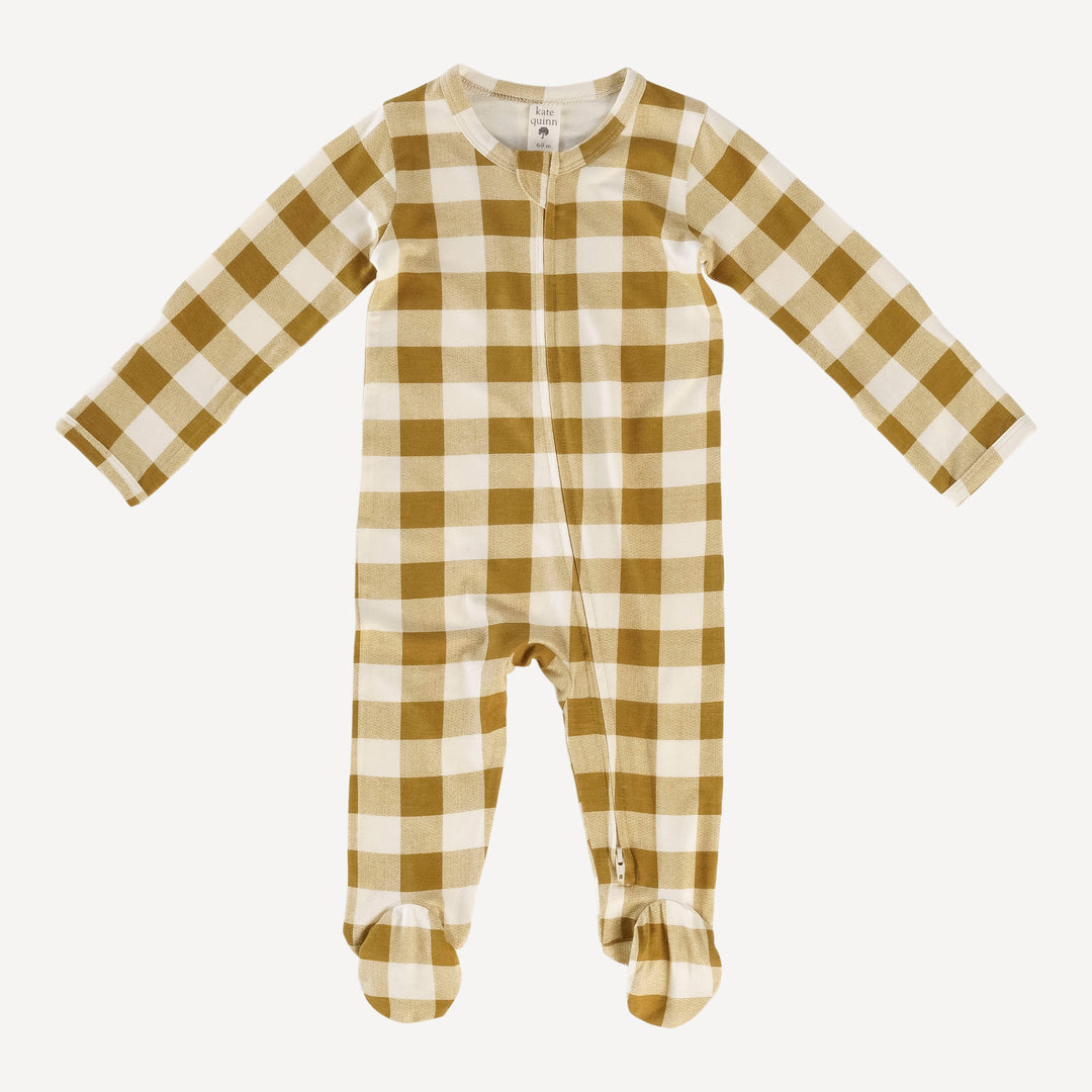 long sleeve two way zipper footie | fennel gingham | bamboo
