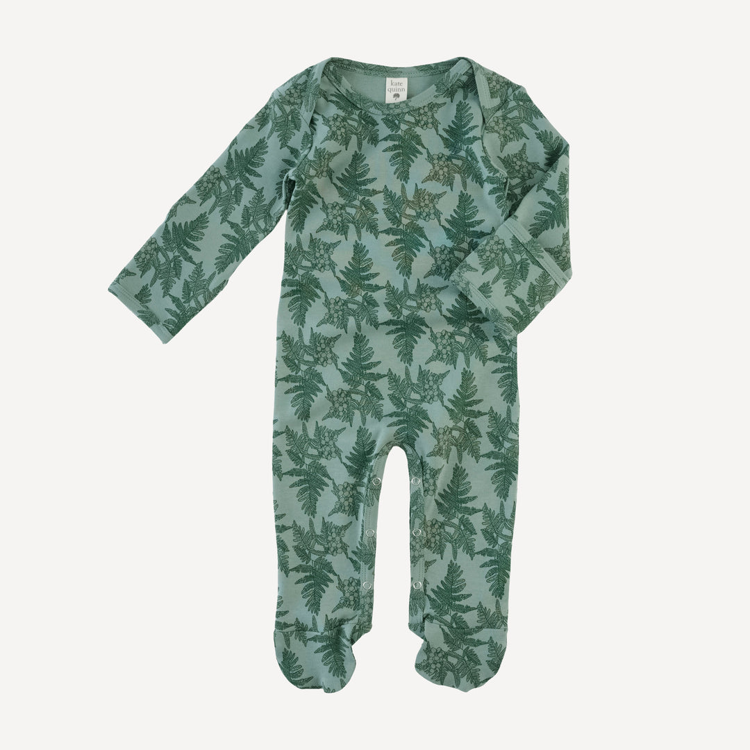 long sleeve lap neck footie | fern floral | organic cotton interlock