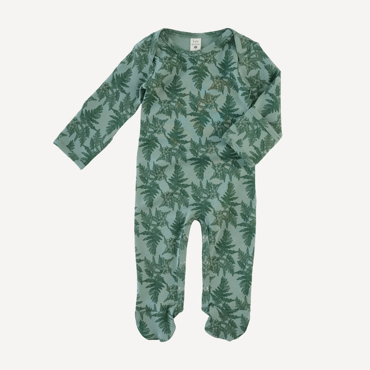 long sleeve lap neck footie | fern floral | organic cotton interlock