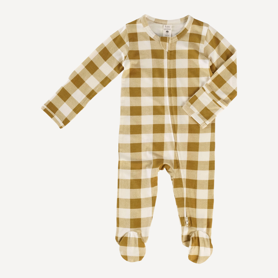 long sleeve two way zipper footie | fennel gingham | bamboo