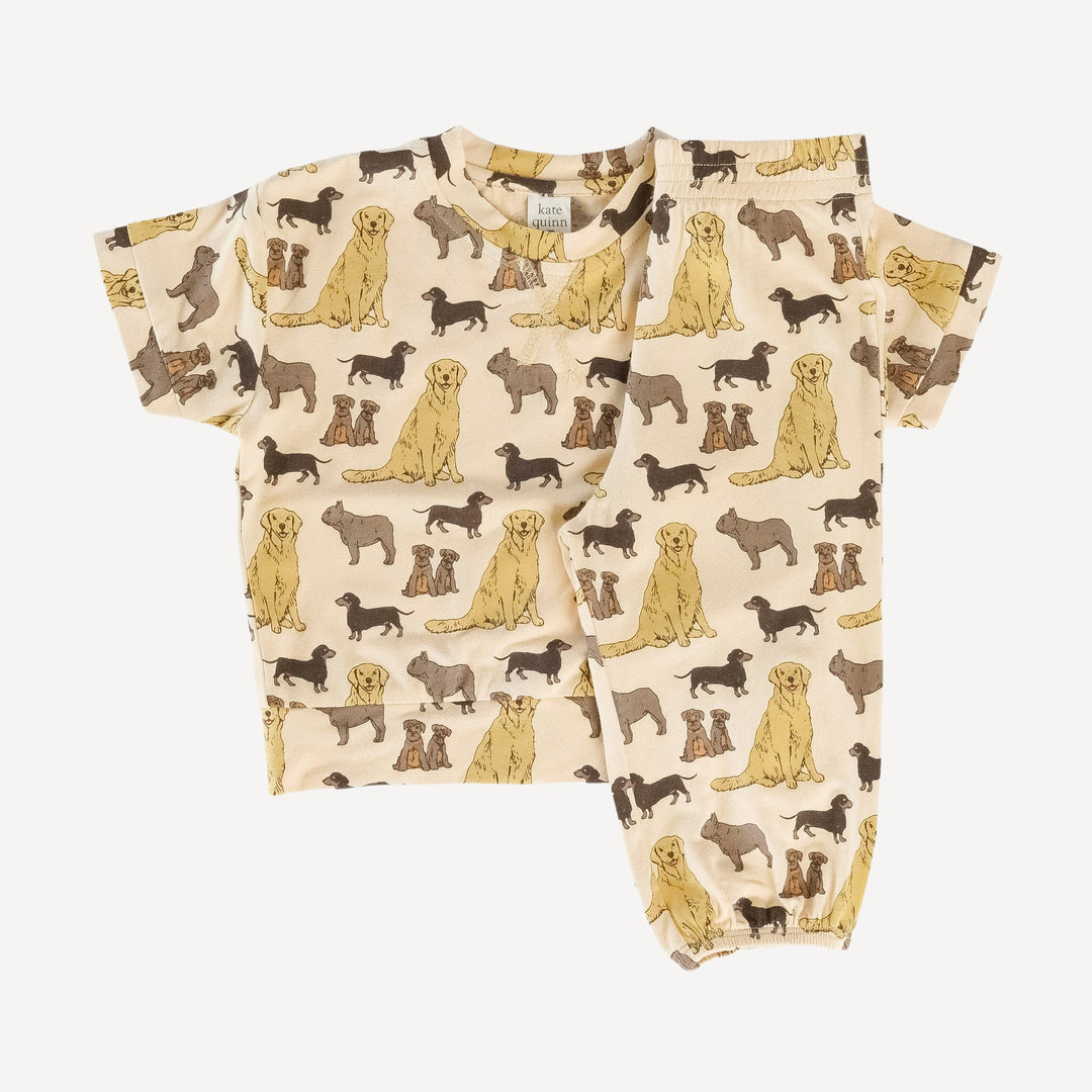 short sleeve boxy topstitch tee and relaxed jogger set | neutral dog party | lenzing modal
