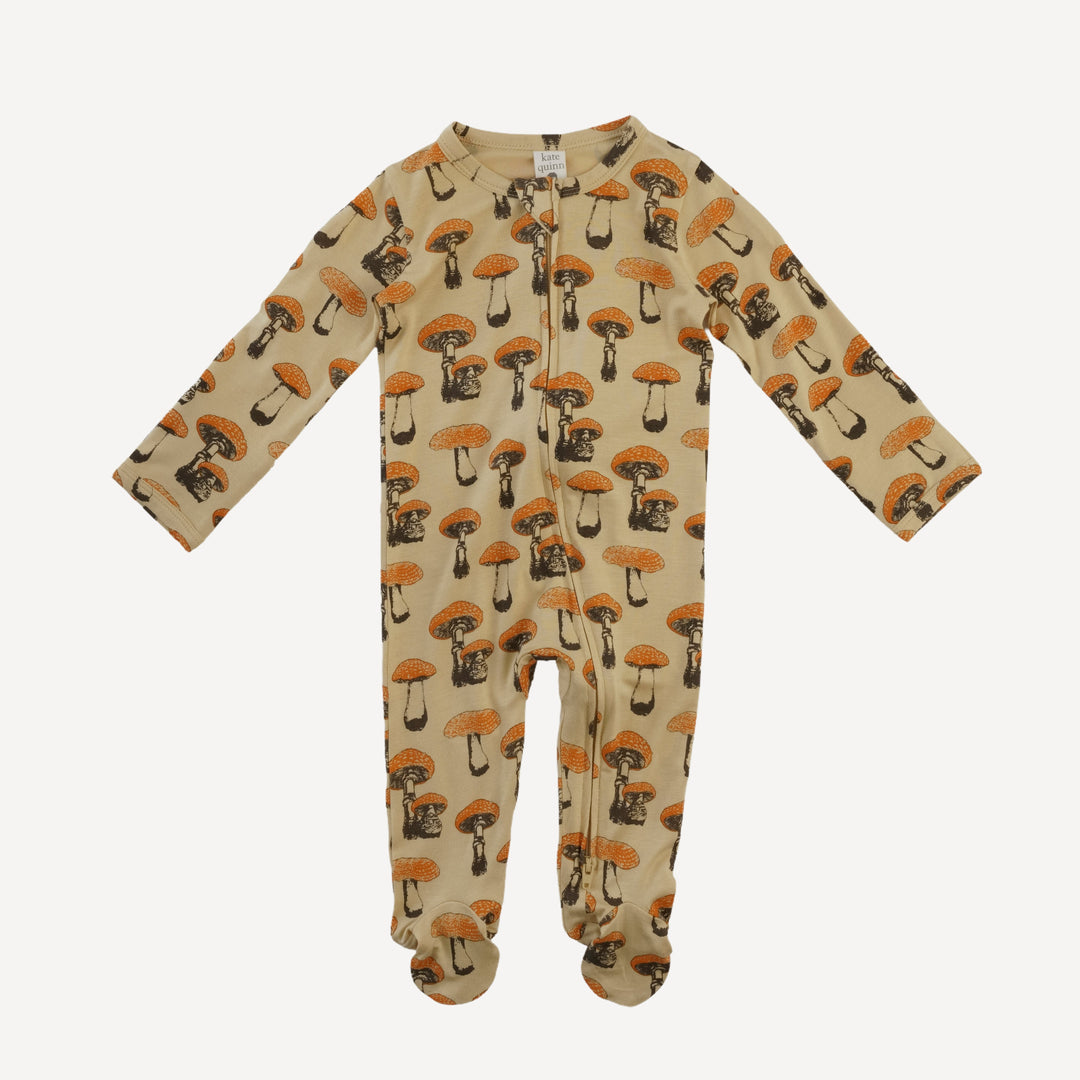 long sleeve two way zipper footie | marmalade fungi | bamboo