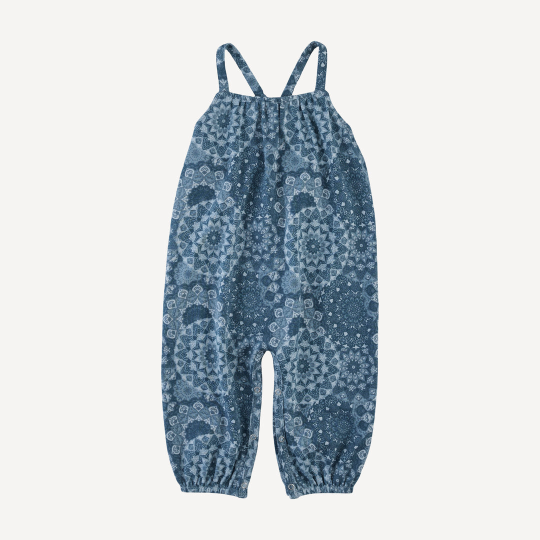 cross back spaghetti strap bubble jumpsuit | celestial mandala | organic cotton interlock