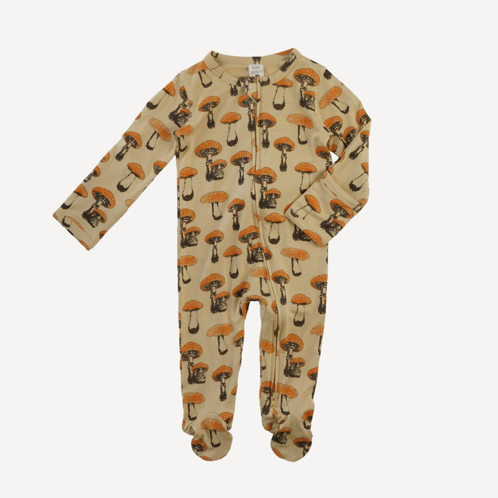long sleeve two way zipper footie | marmalade fungi | bamboo