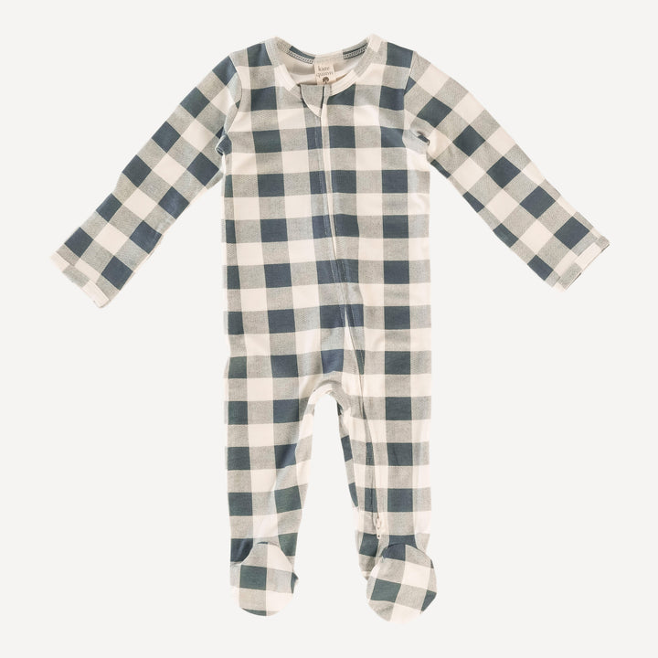 long sleeve two way zipper footie | slate blue gingham | bamboo