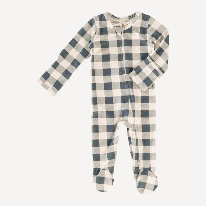 long sleeve two way zipper footie | slate blue gingham | bamboo