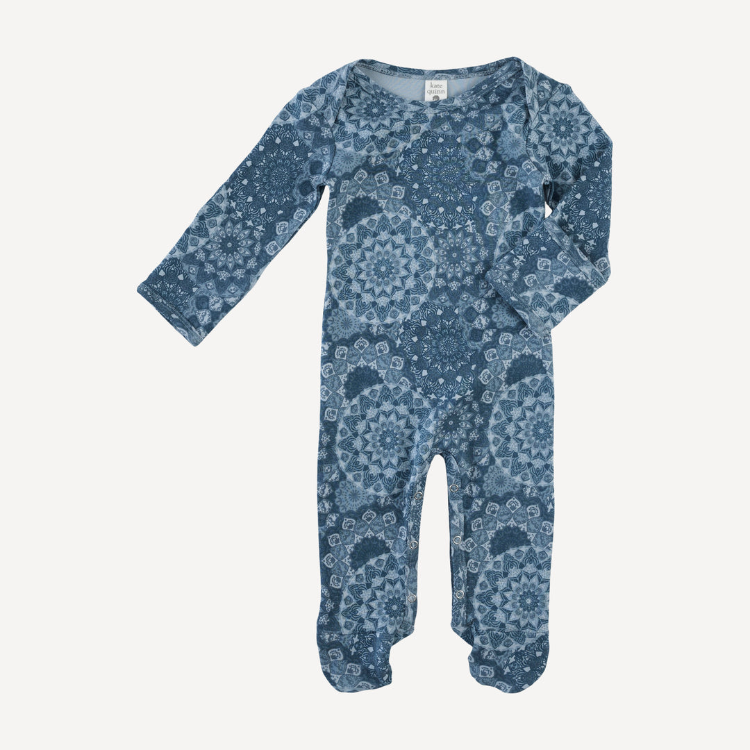 long sleeve lap neck footie | celestial mandala | organic cotton interlock