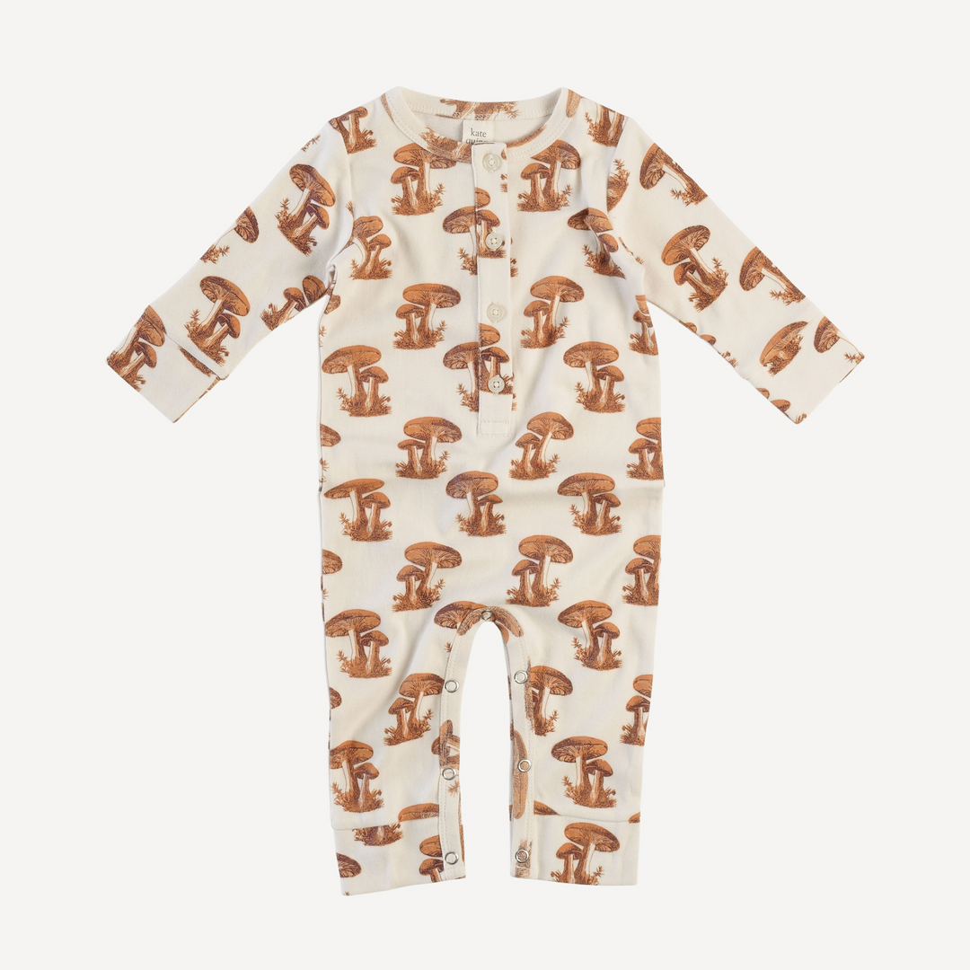 long sleeve sport union suit | caramel forest mushroom | organic cotton interlock